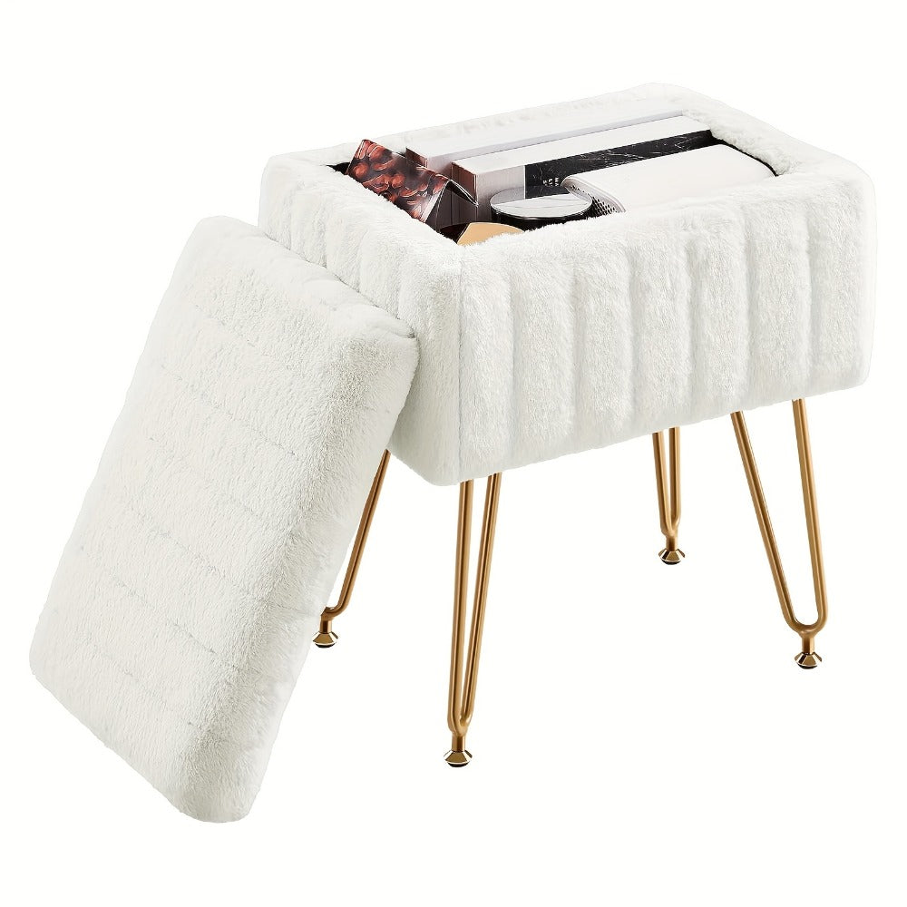 Upholstered Metal Vanity Stool with Hidden Storage for Entryway detail image - detail view 7