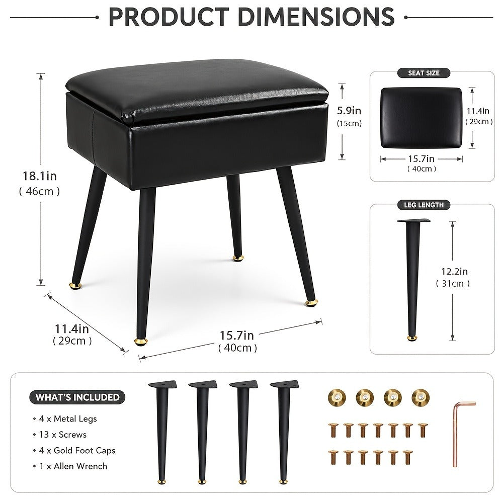 Upholstered Metal Vanity Stool with Hidden Storage for Entryway detail image - detail view 8