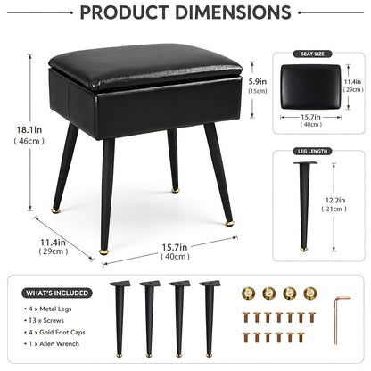 Upholstered Metal Vanity Stool with Hidden Storage for Entryway detail image - detail view 8