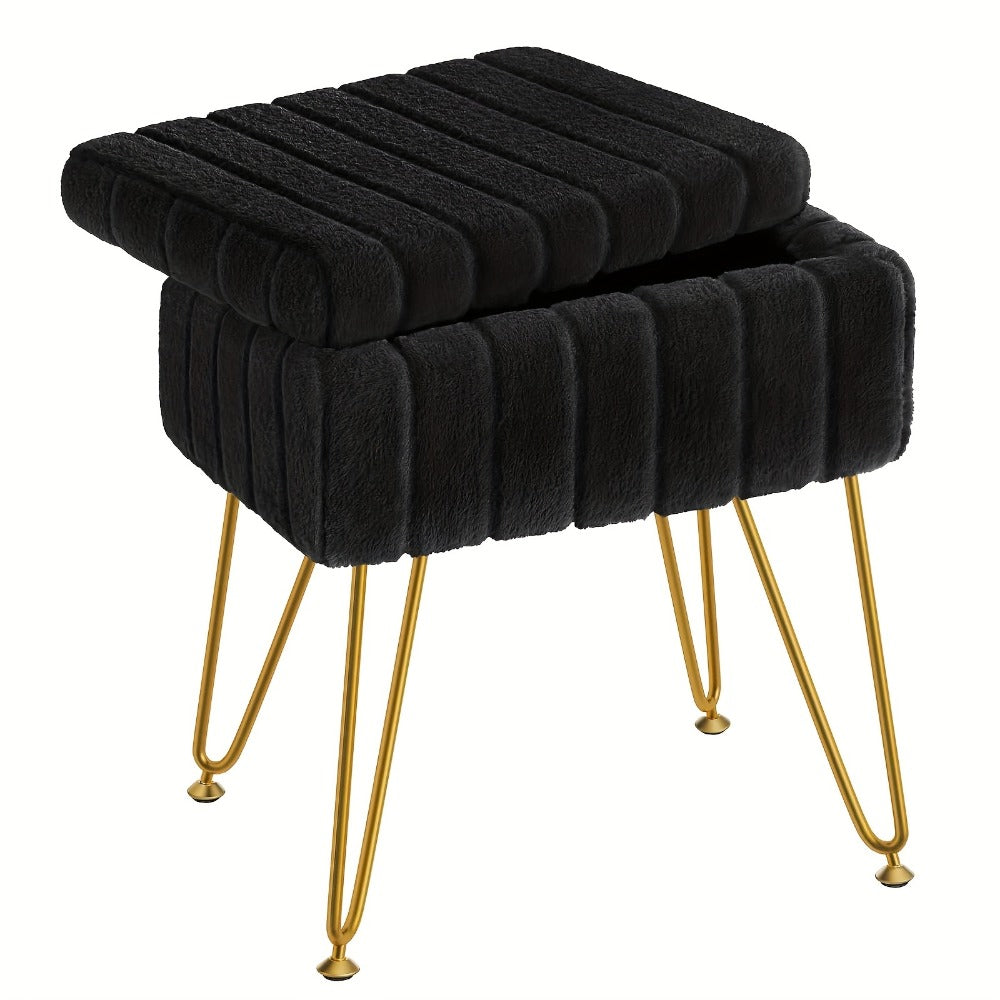 Upholstered Metal Vanity Stool with Hidden Storage for Entryway detail image - detail view 9