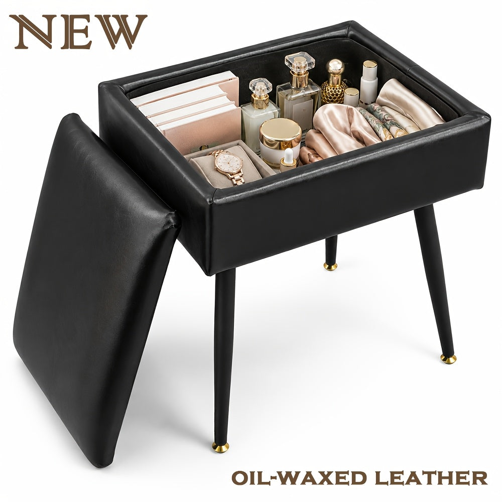 Vanity Stool shown in the Upgraded PU Leather - Classic Black option