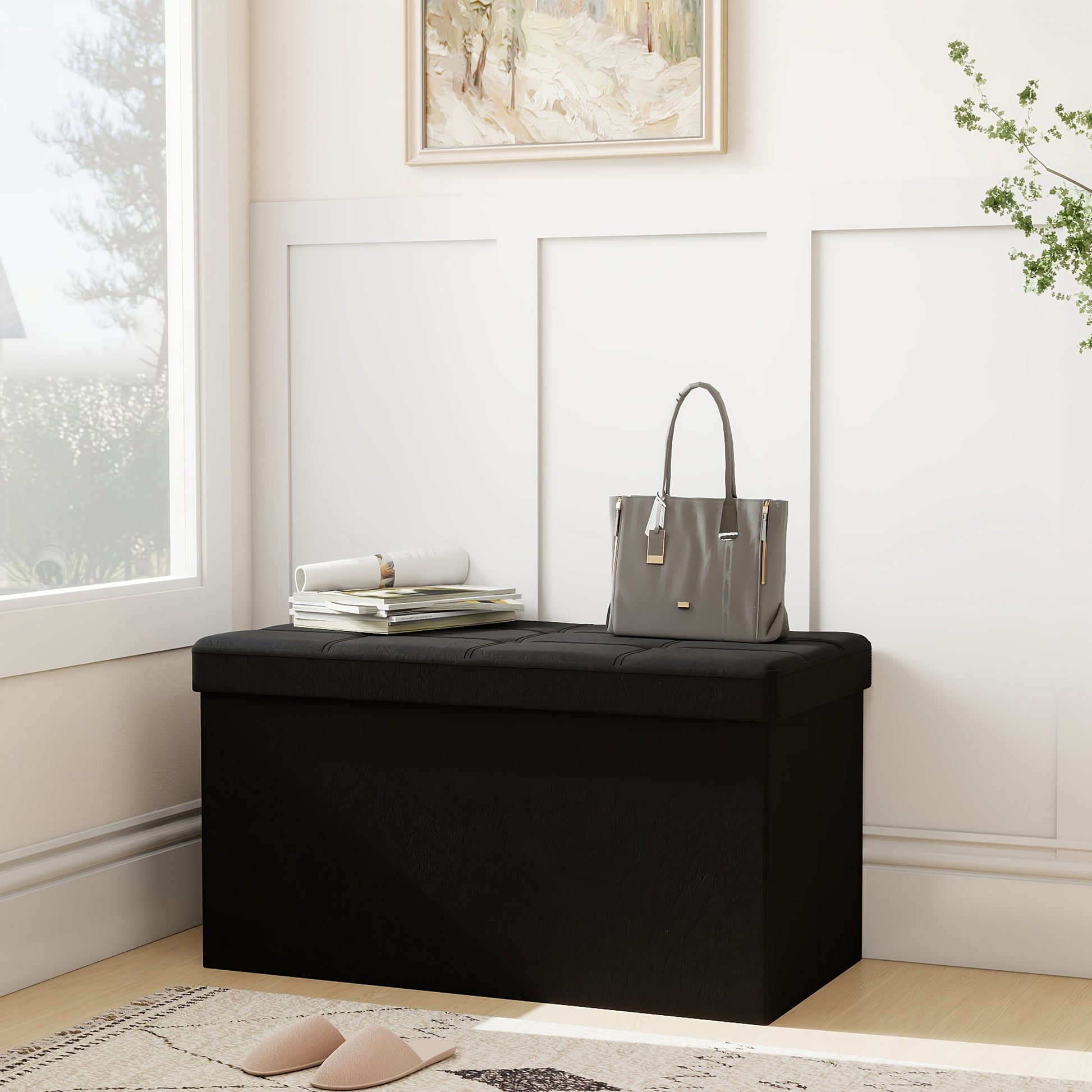 Ottoman shown in the Black Leather - 31.5 Inches option