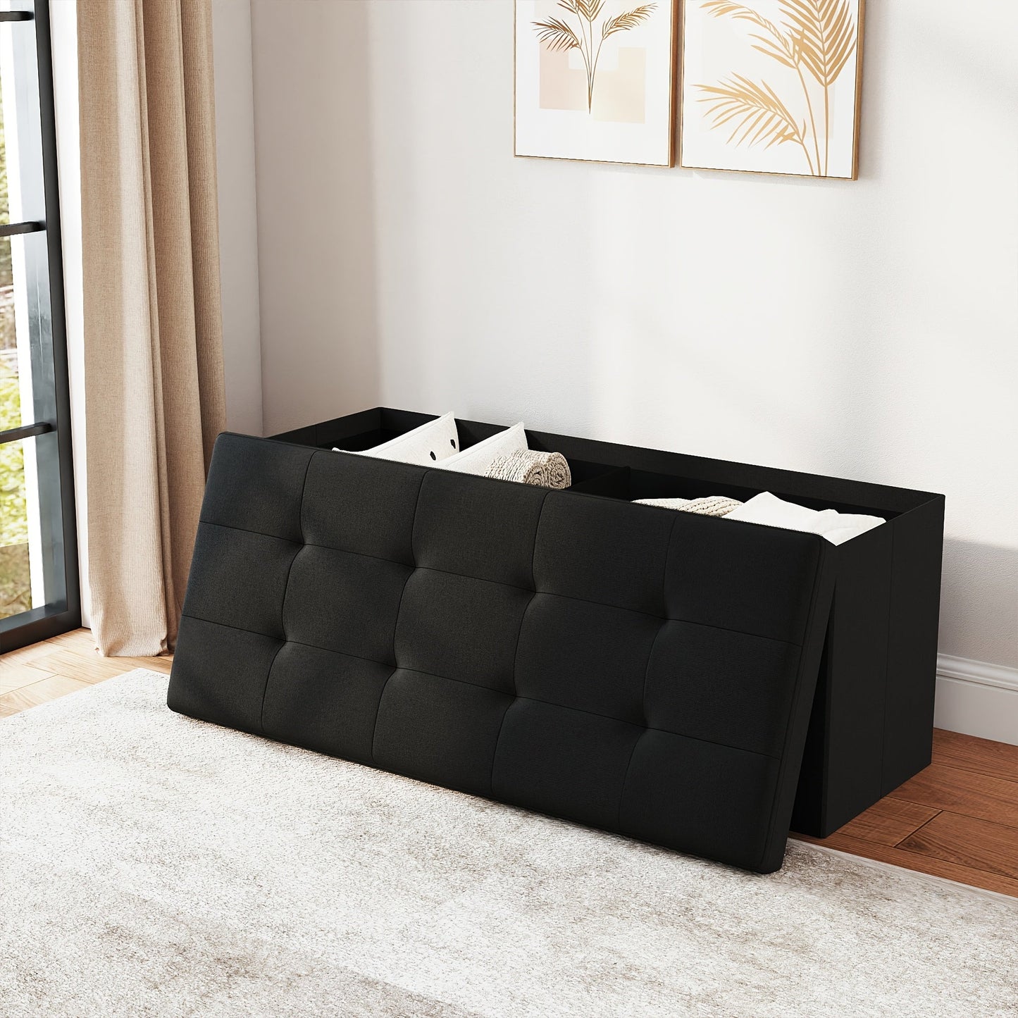 Ottoman shown in the Black Linen - 43.5 Inches option