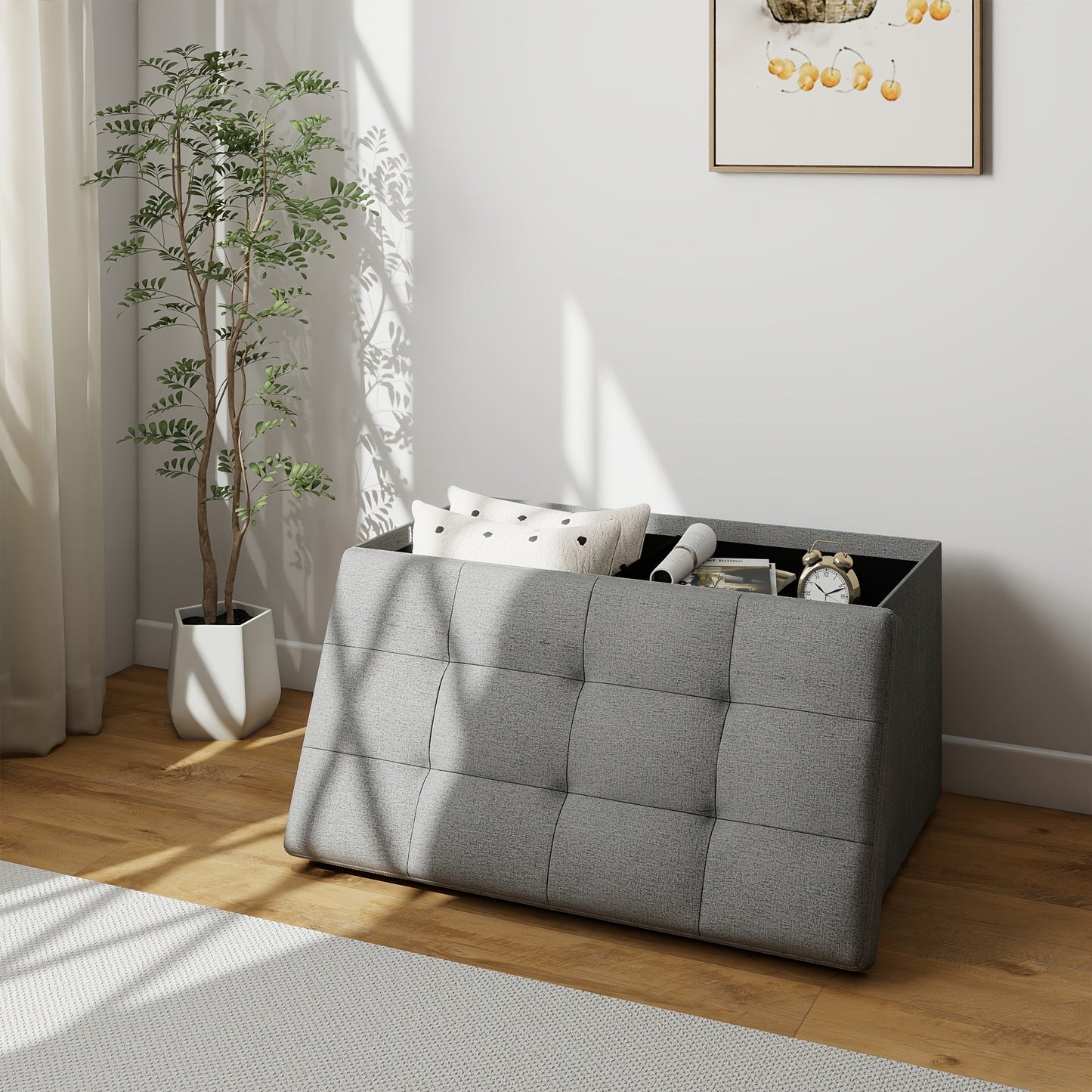 Ottoman shown in the Light Gray Linen - 30 Inches option