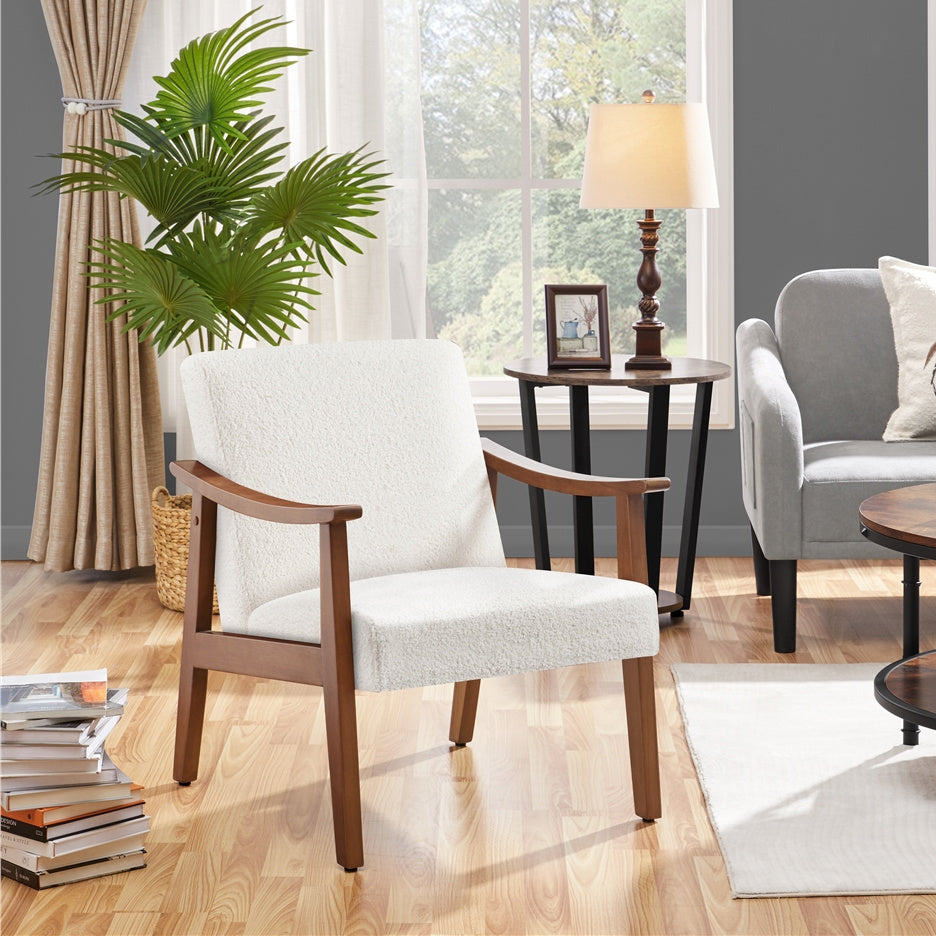 Upholstered Solid Wood Armchair with Armrests and Padded Seat for Living Room detail image - detail view 10