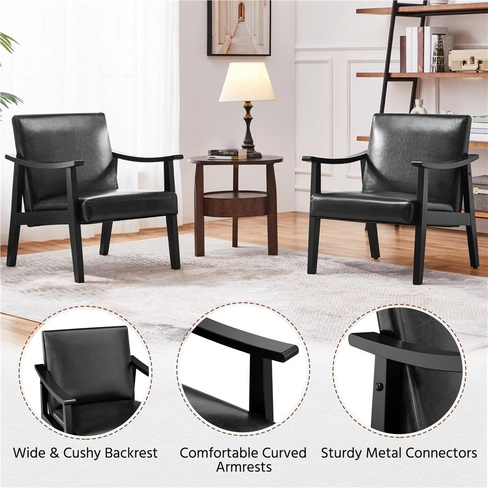 Upholstered Solid Wood Armchair with Armrests and Padded Seat for Living Room detail image