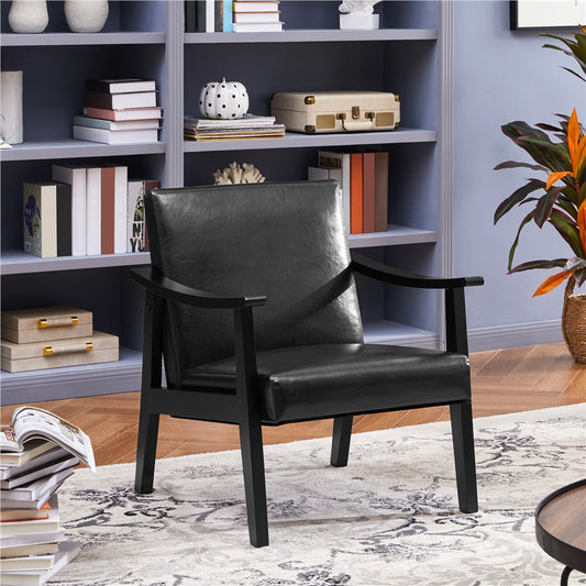 Armchair, Modern with Solid Wood Legs, Upholstered Accent Chair in PU Leather or Boucle shown in the main product view