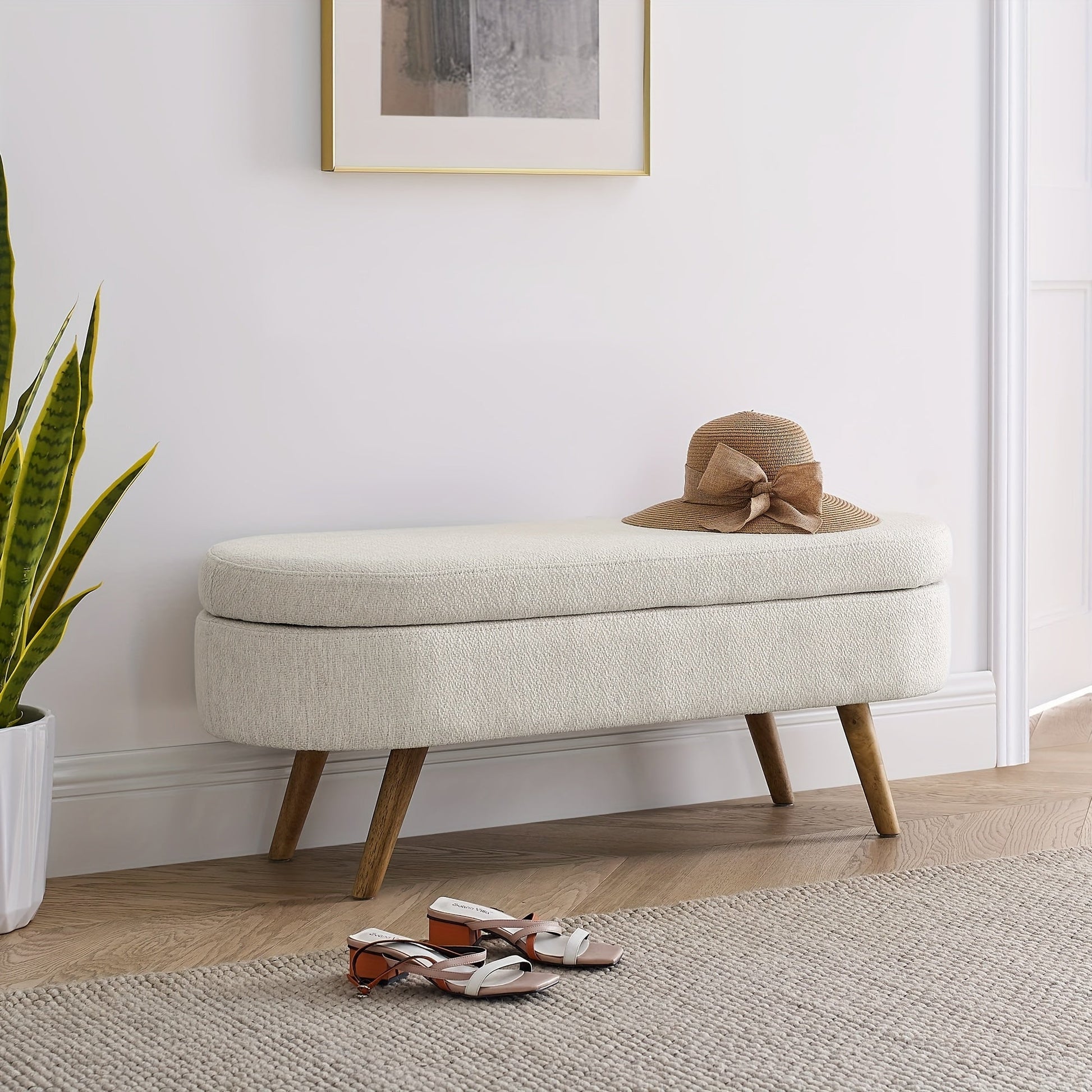 Storage Ottoman Bench shown in the Beige Color option