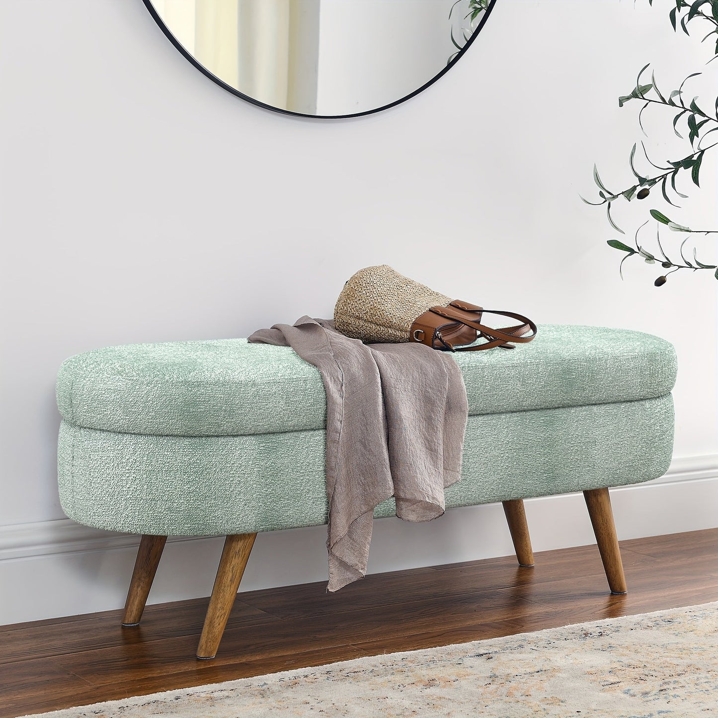 Storage Ottoman Bench shown in the Cyan option