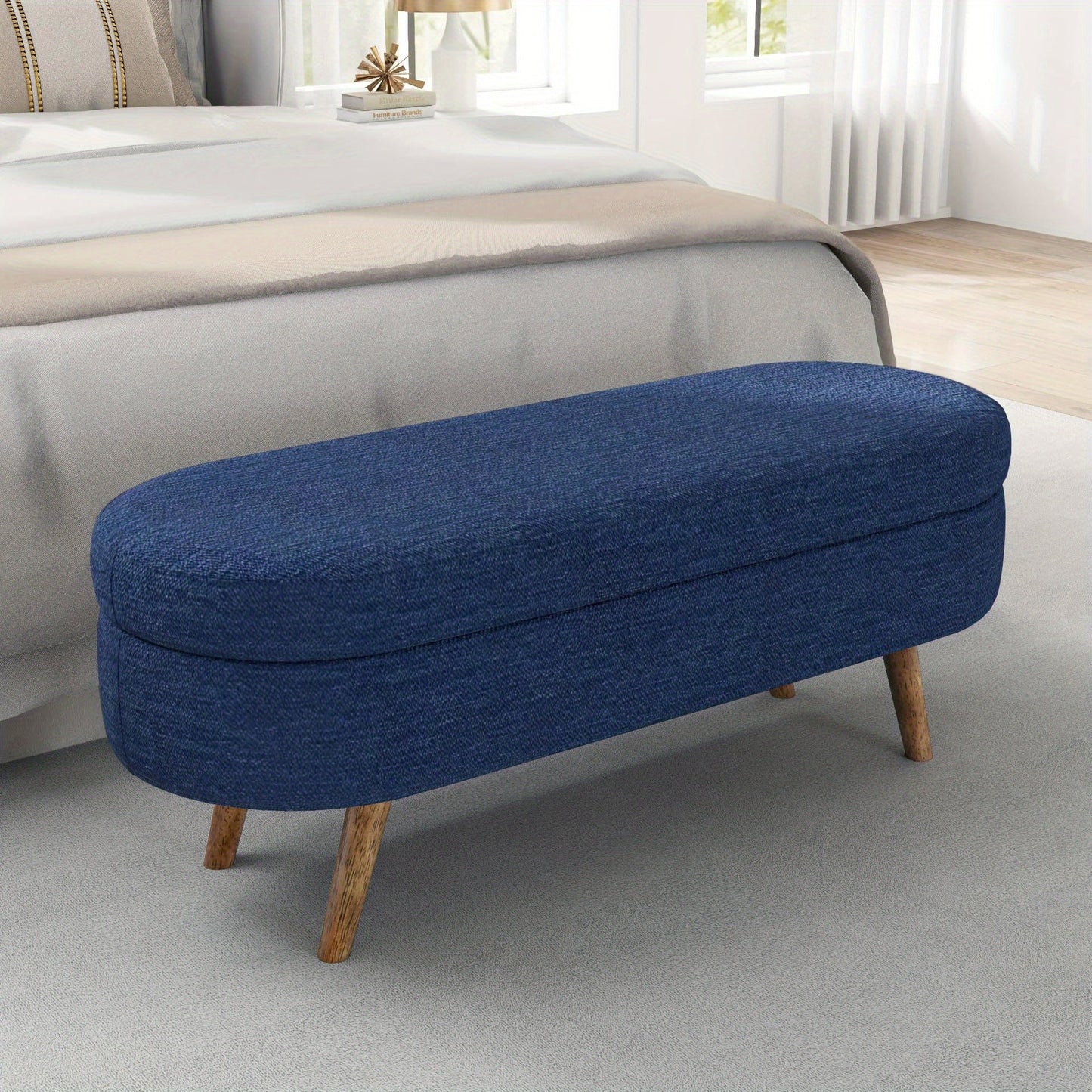 Storage Ottoman Bench shown in the Deep Blue option