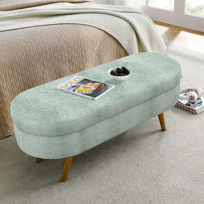 Upholstered Solid Wood Storage Ottoman Bench with Hidden Storage for Living Room detail image
