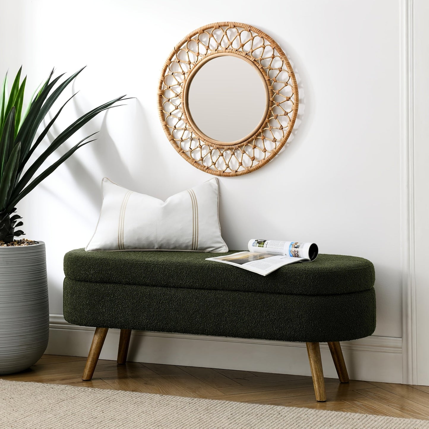 Storage Ottoman Bench shown in the Green option