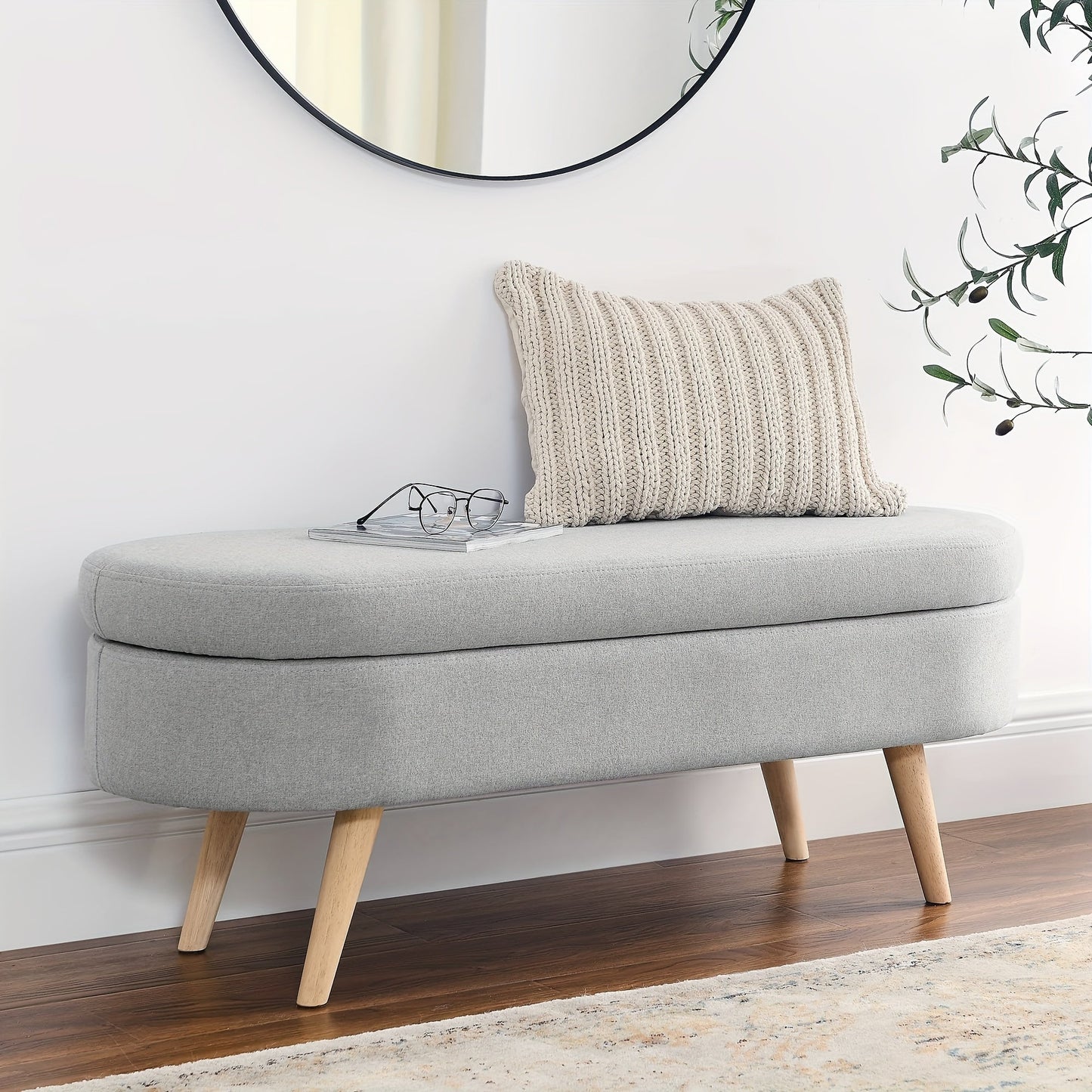 Storage Ottoman Bench shown in the Grey option