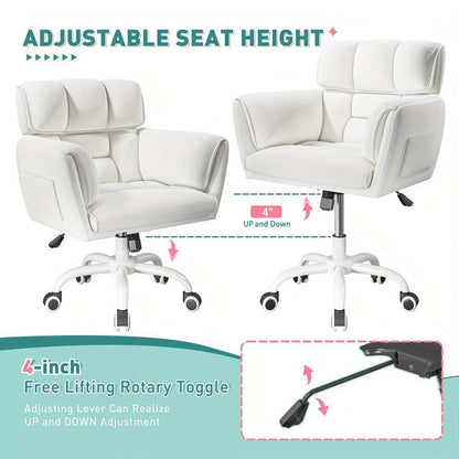 Upholstered Vanity Chair with Adjustable Height and Rolling Wheels detail image