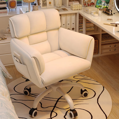 Vanity Chair for Bedroom with Mid-Back, Side Pockets & Wheels - Soft Upholstered shown in the main product view