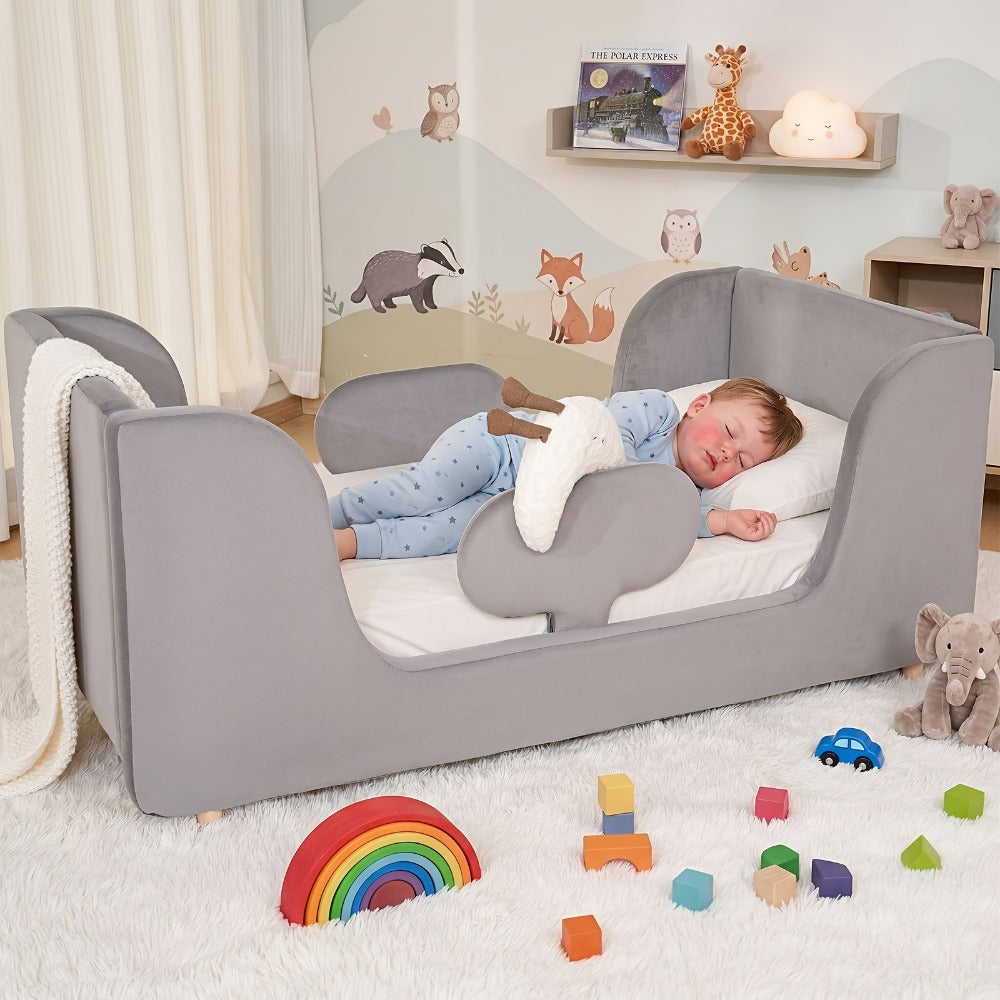 Upholstered Velvet Toddler Bed Frame for Kids' Room and Bedroom detail image - detail view 11