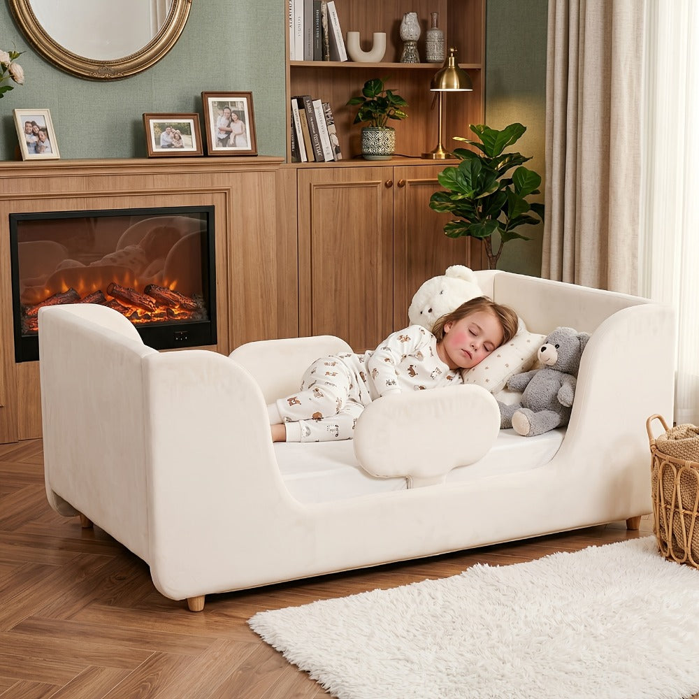 Upholstered Velvet Toddler Bed Frame for Kids' Room and Bedroom detail image - detail view 12