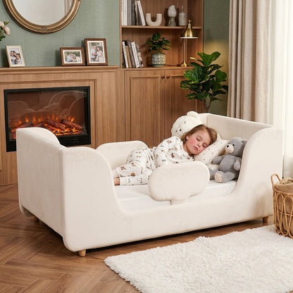 Upholstered Velvet Toddler Bed Frame for Kids' Room and Bedroom detail image - detail view 12