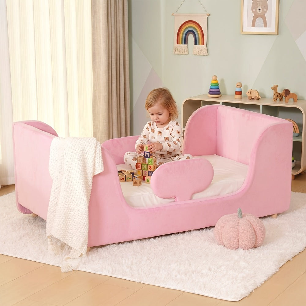 Upholstered Velvet Toddler Bed Frame for Kids' Room and Bedroom detail image