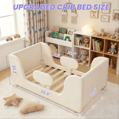 Upholstered Velvet Toddler Bed Frame for Kids' Room and Bedroom detail image - detail view 5