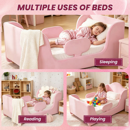 Upholstered Velvet Toddler Bed Frame for Kids' Room and Bedroom detail image - detail view 8