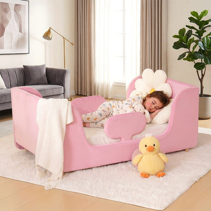 Upholstered Velvet Toddler Bed Frame for Kids' Room and Bedroom detail image - detail view 9
