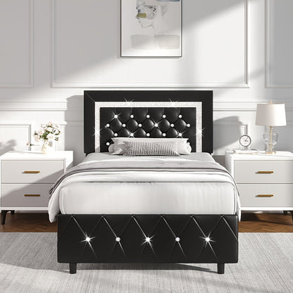 Bed Frame shown in the Black, Twin option