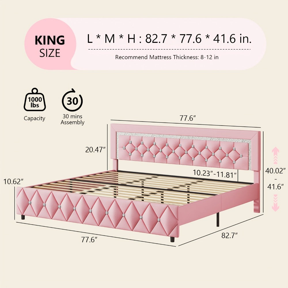 Upholstered Wood Bed Frame with No Box Spring Needed and Memory Foam detail image - detail view 12