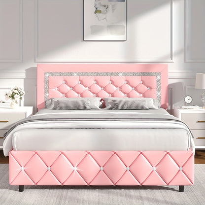 Upholstered Wood Bed Frame with No Box Spring Needed and Memory Foam detail image - detail view 17