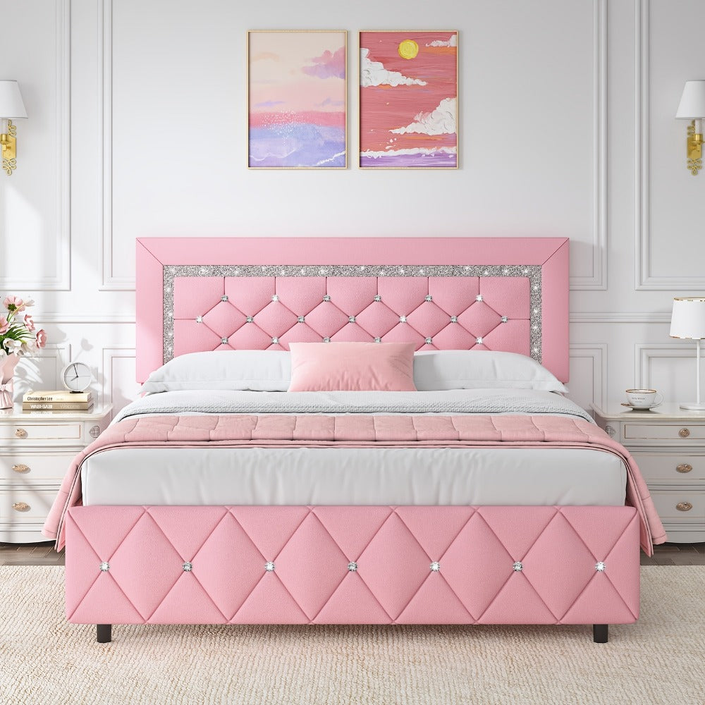 Upholstered Wood Bed Frame with No Box Spring Needed and Memory Foam detail image