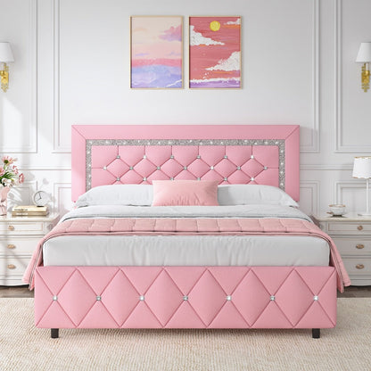 Upholstered Wood Bed Frame with No Box Spring Needed and Memory Foam detail image