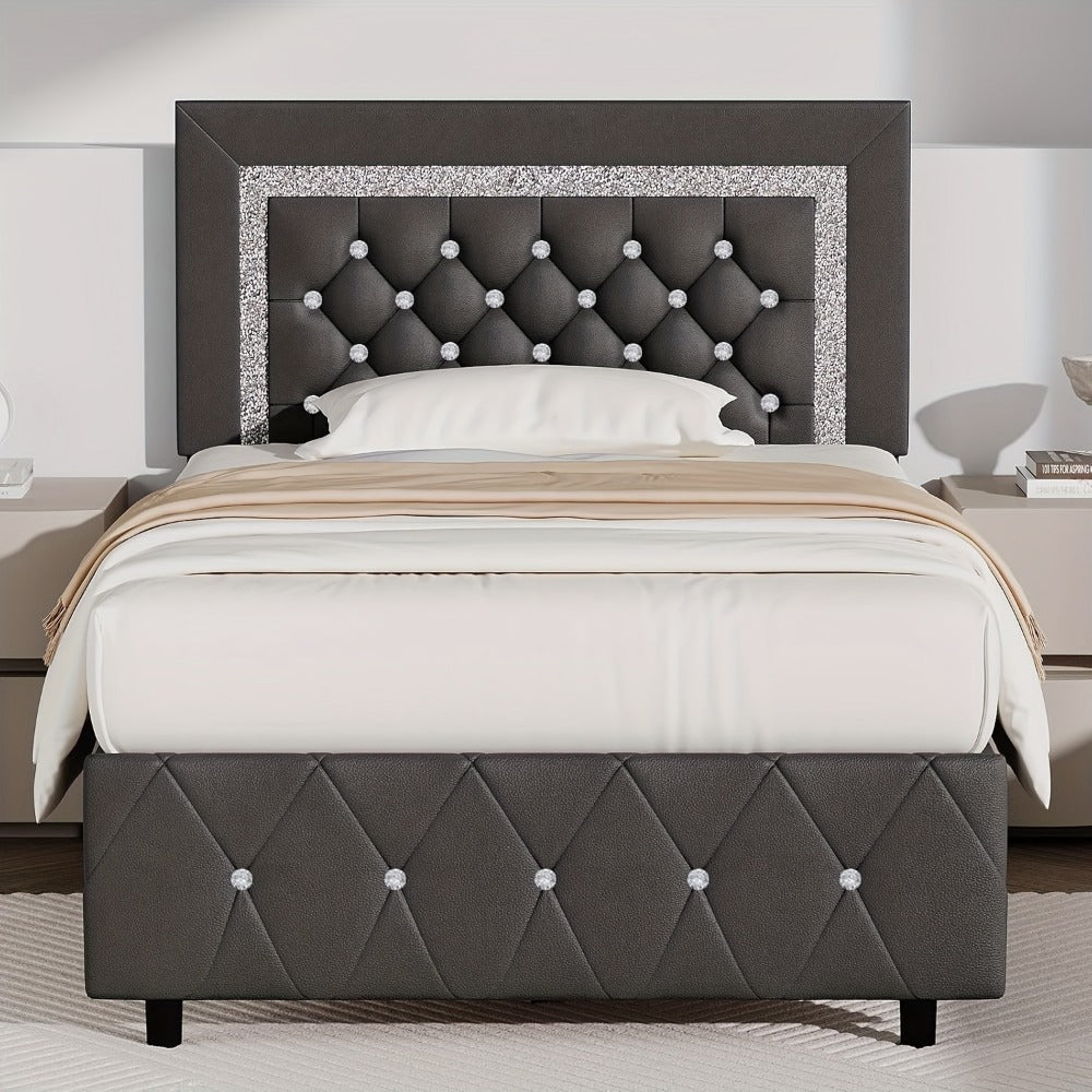 Upholstered Wood Bed Frame with No Box Spring Needed and Memory Foam detail image - detail view 22