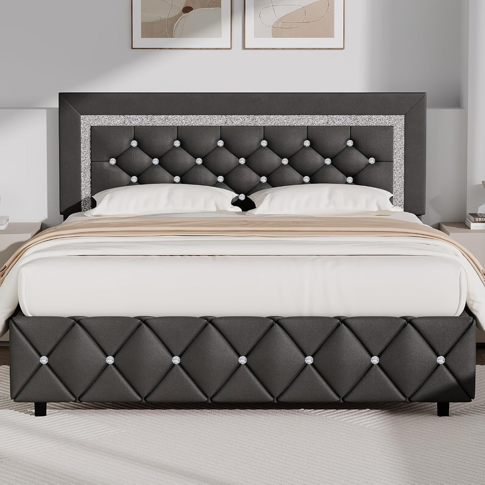Upholstered Wood Bed Frame with No Box Spring Needed and Memory Foam detail image - detail view 23