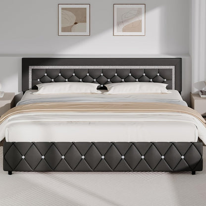 Upholstered Wood Bed Frame with No Box Spring Needed and Memory Foam detail image - detail view 24