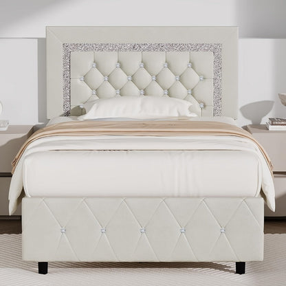 Upholstered Wood Bed Frame with No Box Spring Needed and Memory Foam detail image - detail view 25
