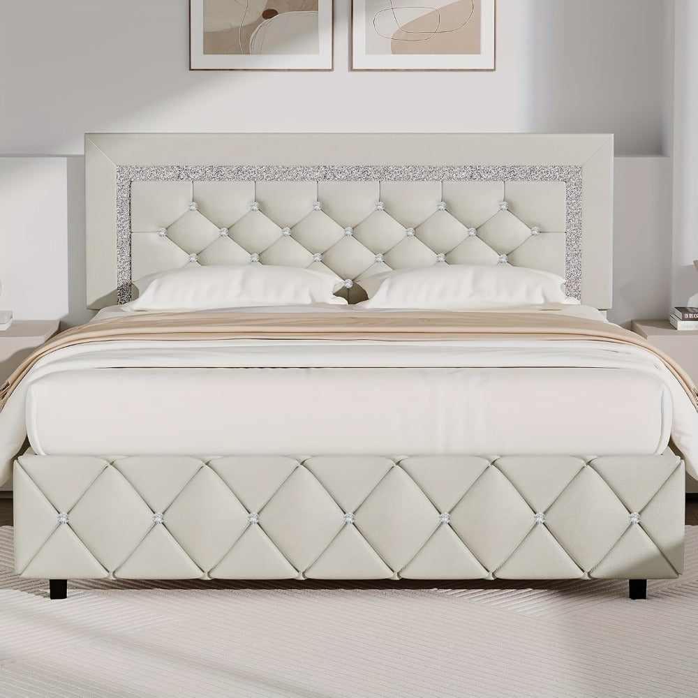 Upholstered Wood Bed Frame with No Box Spring Needed and Memory Foam detail image - detail view 26