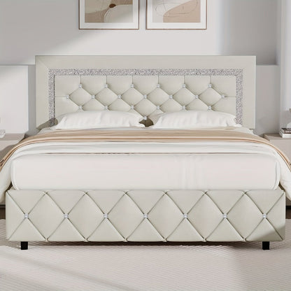 Upholstered Wood Bed Frame with No Box Spring Needed and Memory Foam detail image - detail view 26