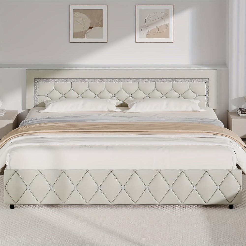 Upholstered Wood Bed Frame with No Box Spring Needed and Memory Foam detail image - detail view 27