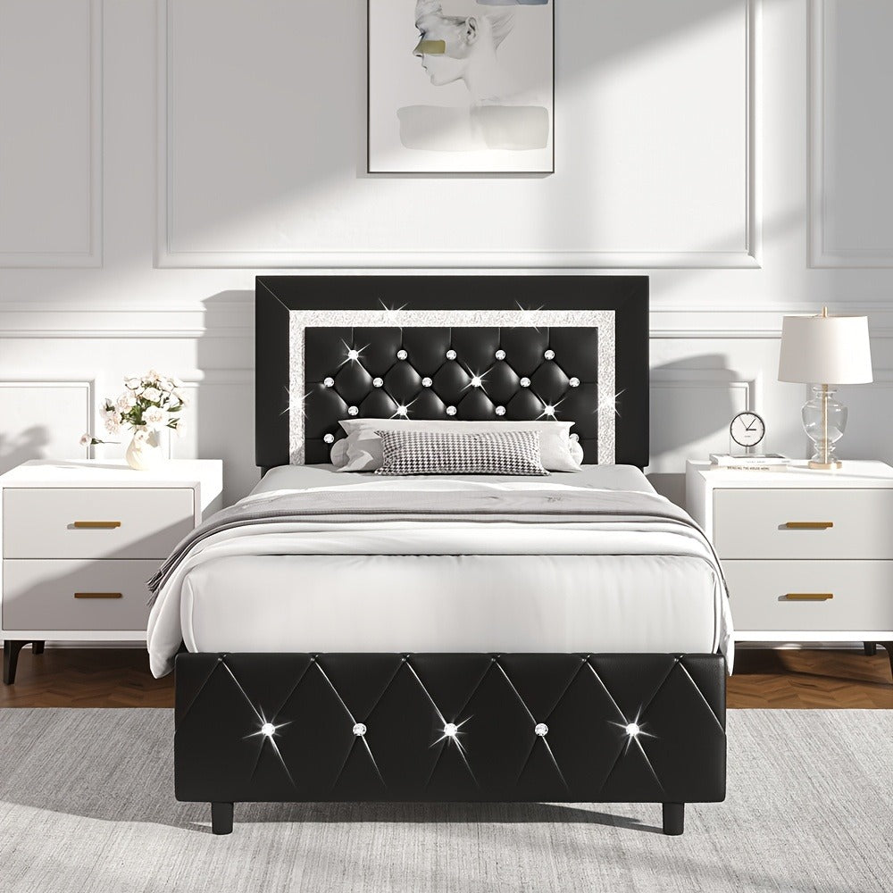 Upholstered Wood Bed Frame with No Box Spring Needed and Memory Foam detail image - detail view 3