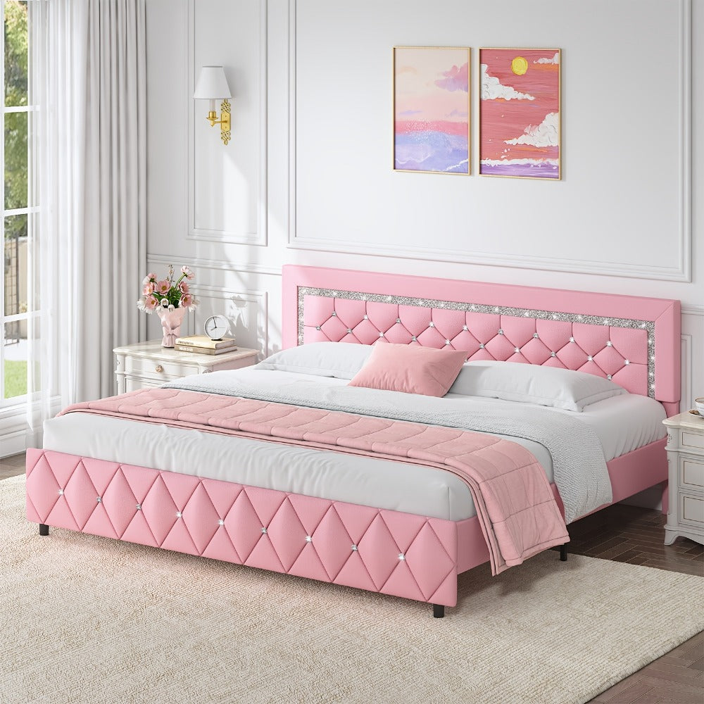 Upholstered Wood Bed Frame with No Box Spring Needed and Memory Foam detail image - detail view 4