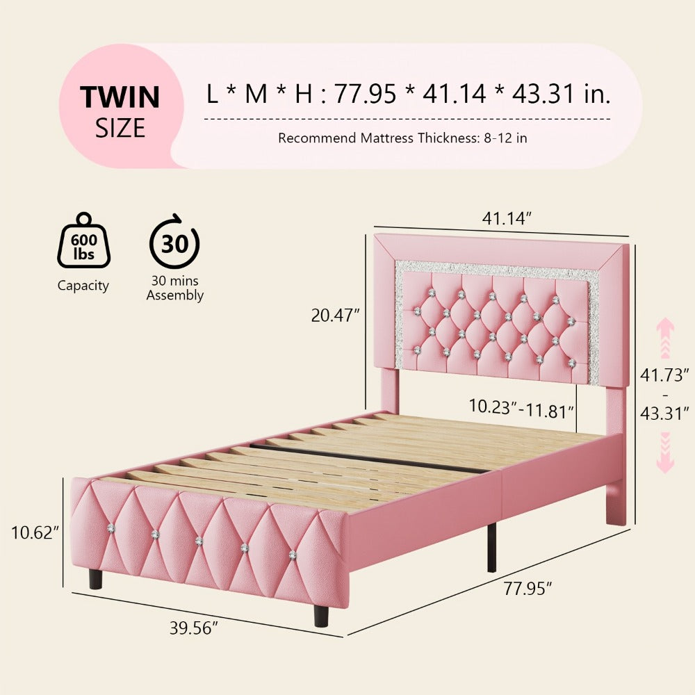 Upholstered Wood Bed Frame with No Box Spring Needed and Memory Foam detail image - detail view 6