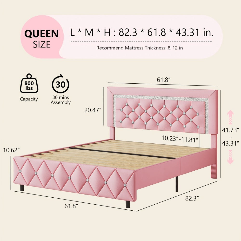 Upholstered Wood Bed Frame with No Box Spring Needed and Memory Foam detail image - detail view 8