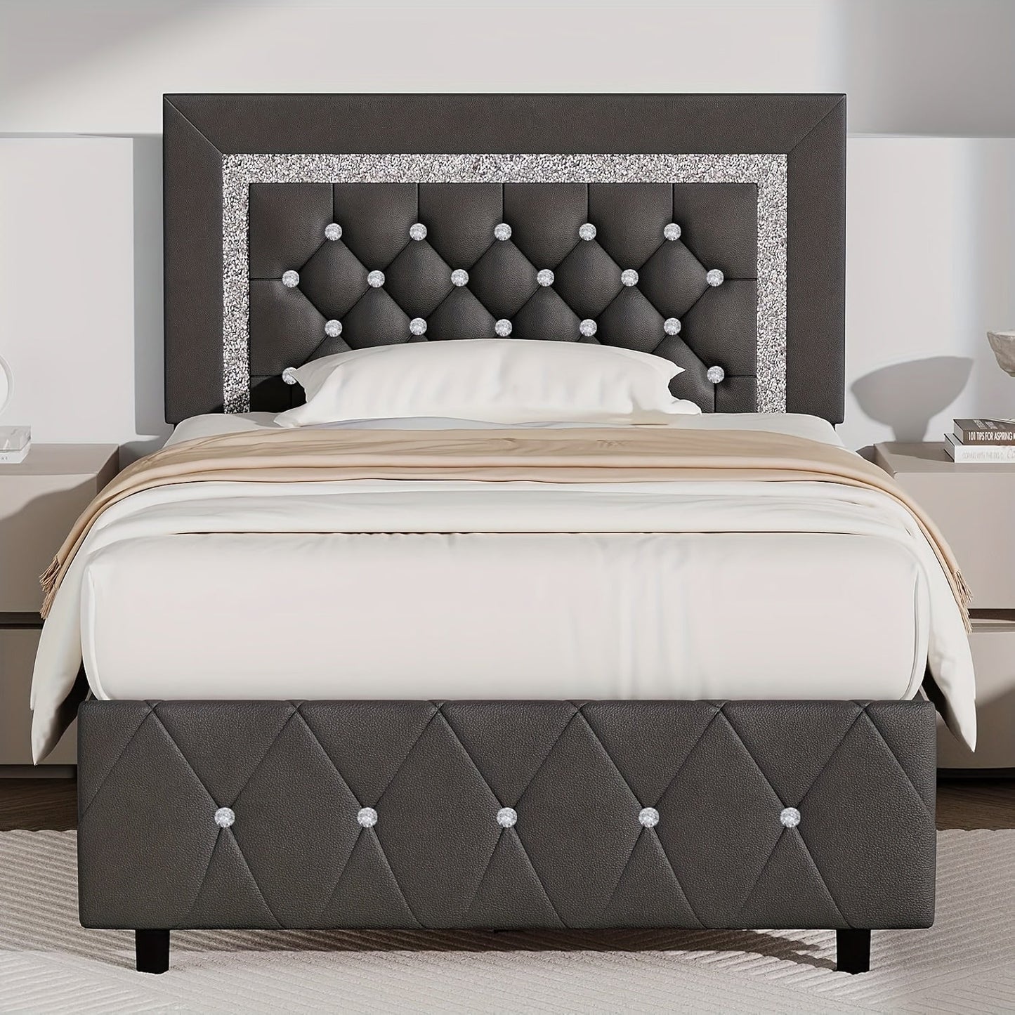 Bed Frame shown in the Gray, Twin option