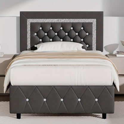 Bed Frame shown in the Gray, Twin option