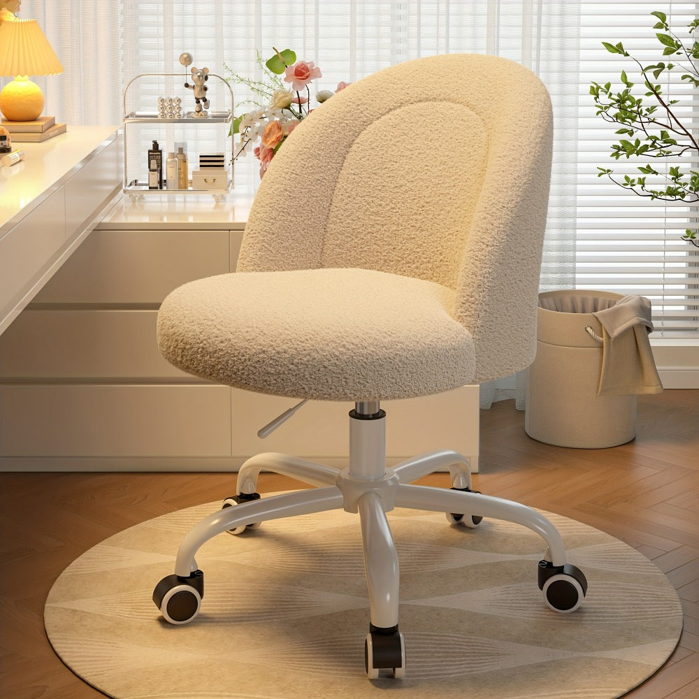 Vanity Chair, Teddy Fleece with Lumbar Support - Adjustable Swivel Armless Desk Chair shown in the main product view