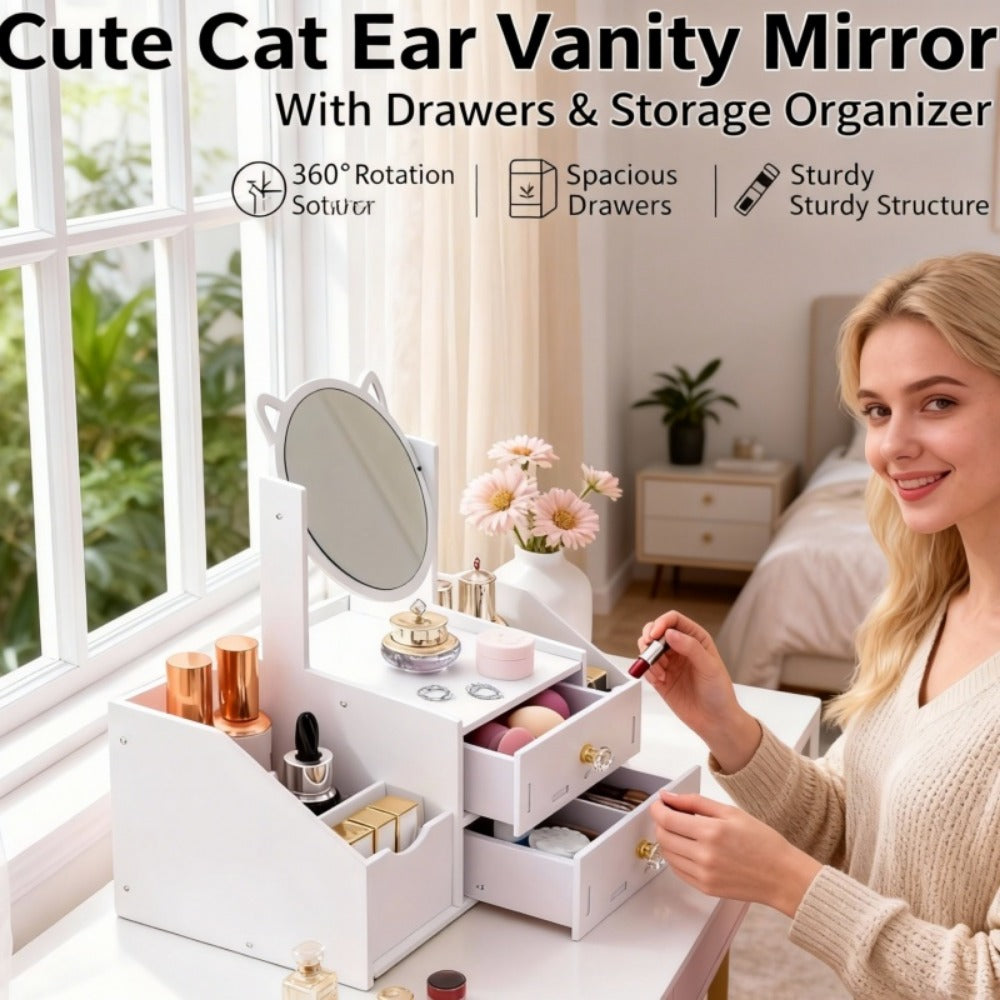 Vanity Mirror with Storage, White Makeup Mirror with Storage Cabinet Polished Surface shown in the main product view