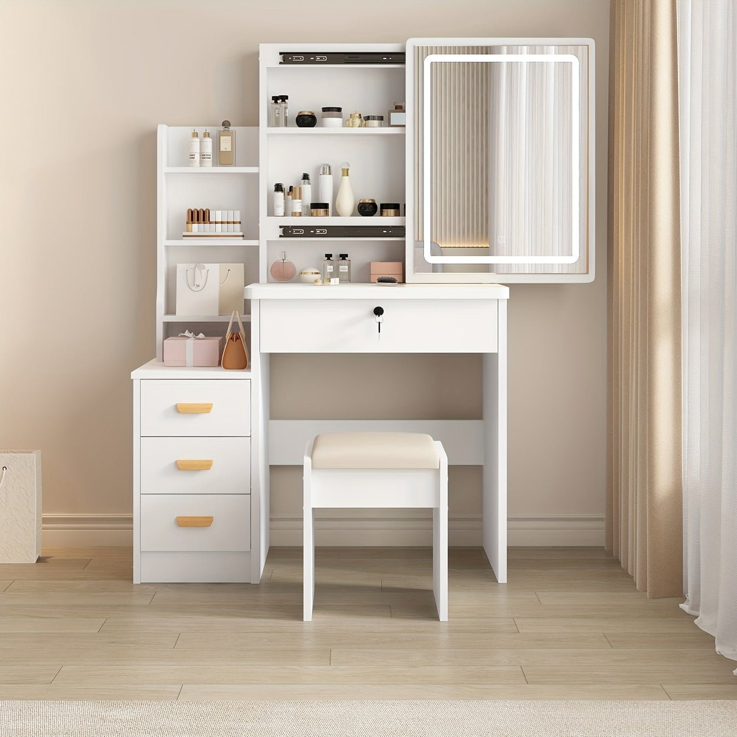Vanity Tables shown in the White option