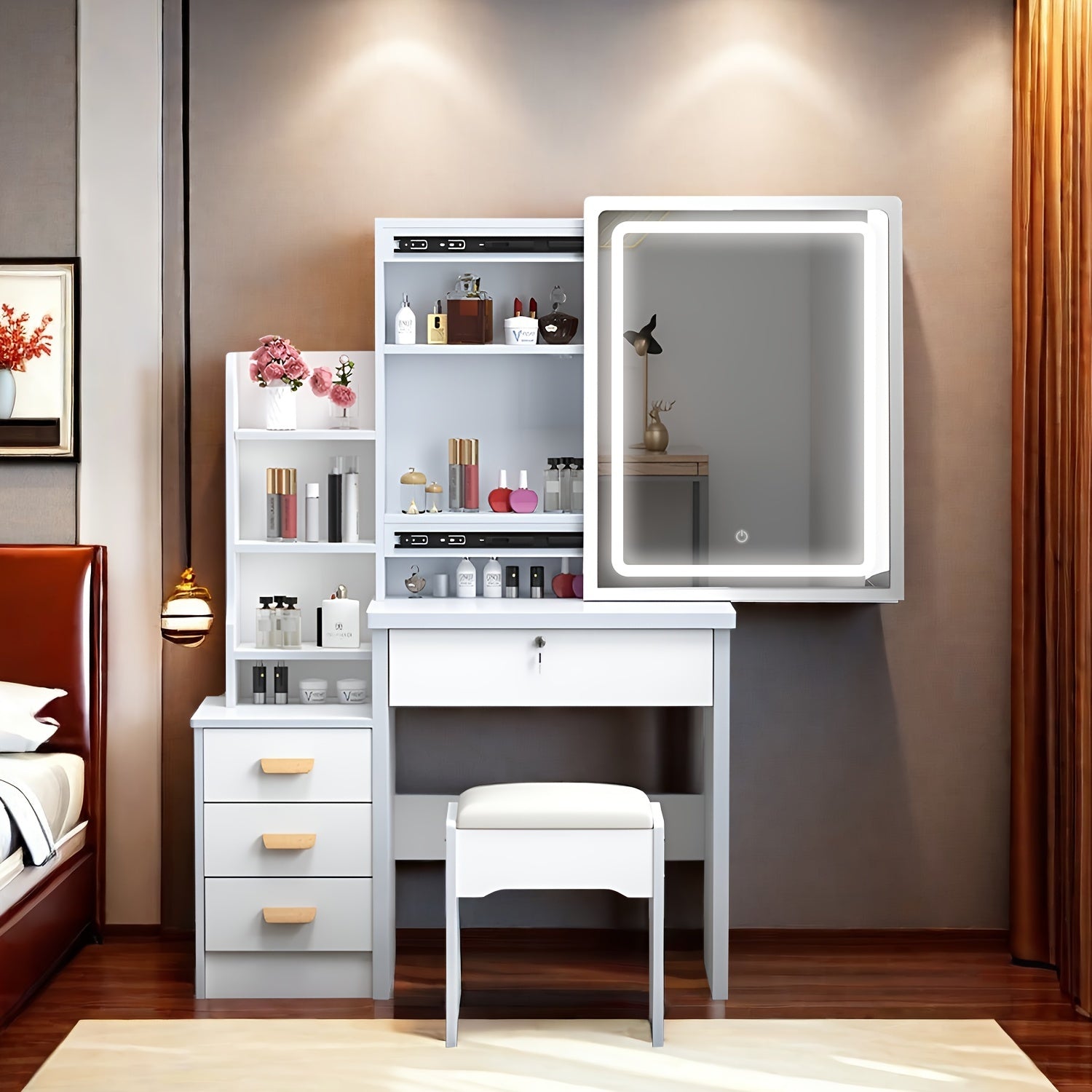 Vanity Tables shown in the White, 34.8"L x 15.7" W x 53"H. option