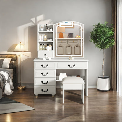Vanity Tables shown in the White, 35.4"L x 15.7"W x 54.3"H option