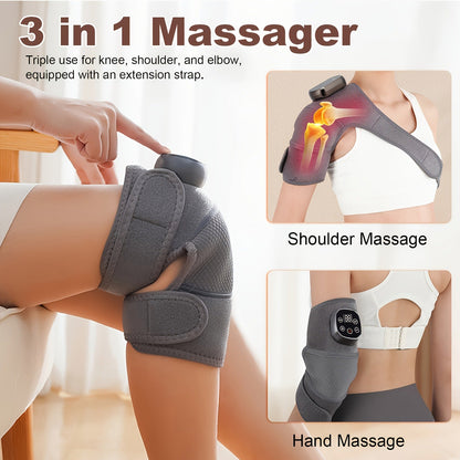 Heated Knee Massager Brace – Wireless Electric Knee Pad with Heat & Vibration, USB Rechargeable Warm Massage Knee Support Wrap for Arthritis, Joint Pain Relief, Men & Women